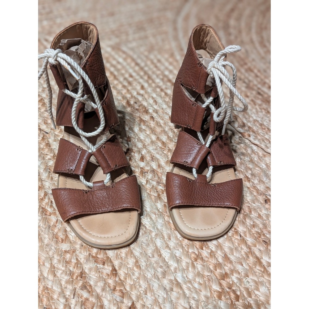 Sperry Top-Sider Womens Brown Leather Lace Up Block Heel Sandals Size 7.5